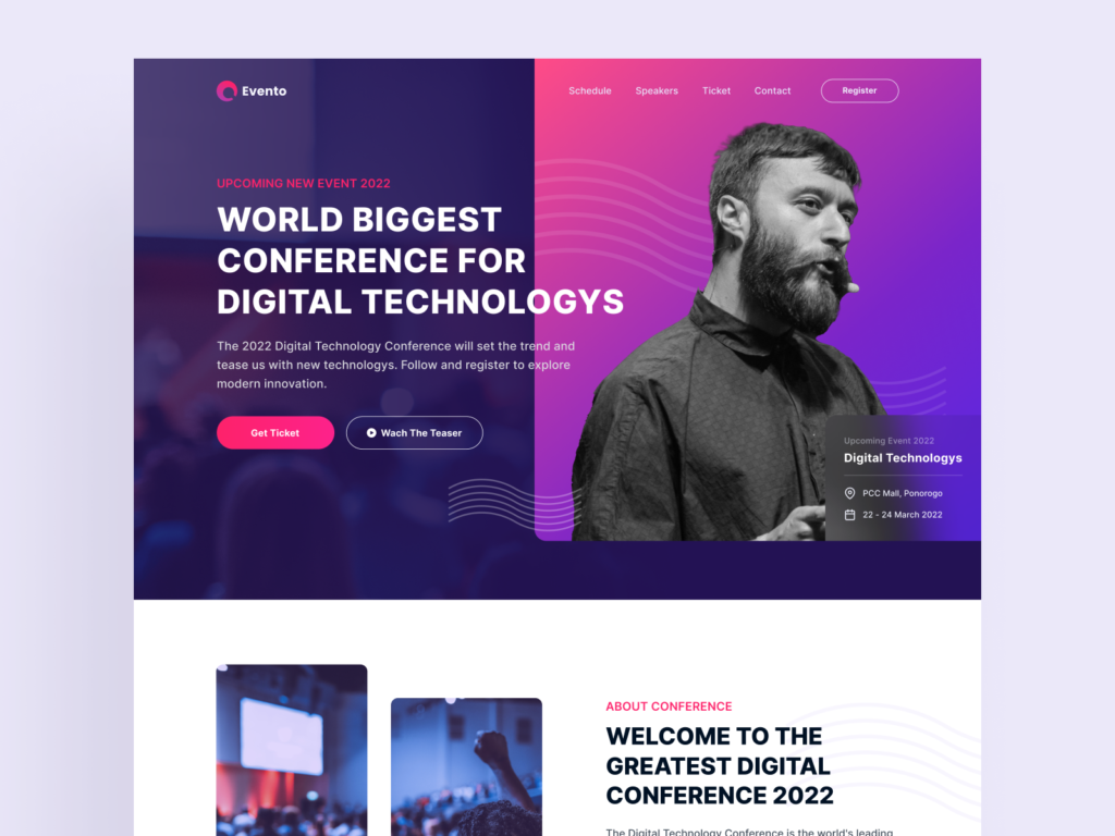 Event landing page deisgn by Dribble