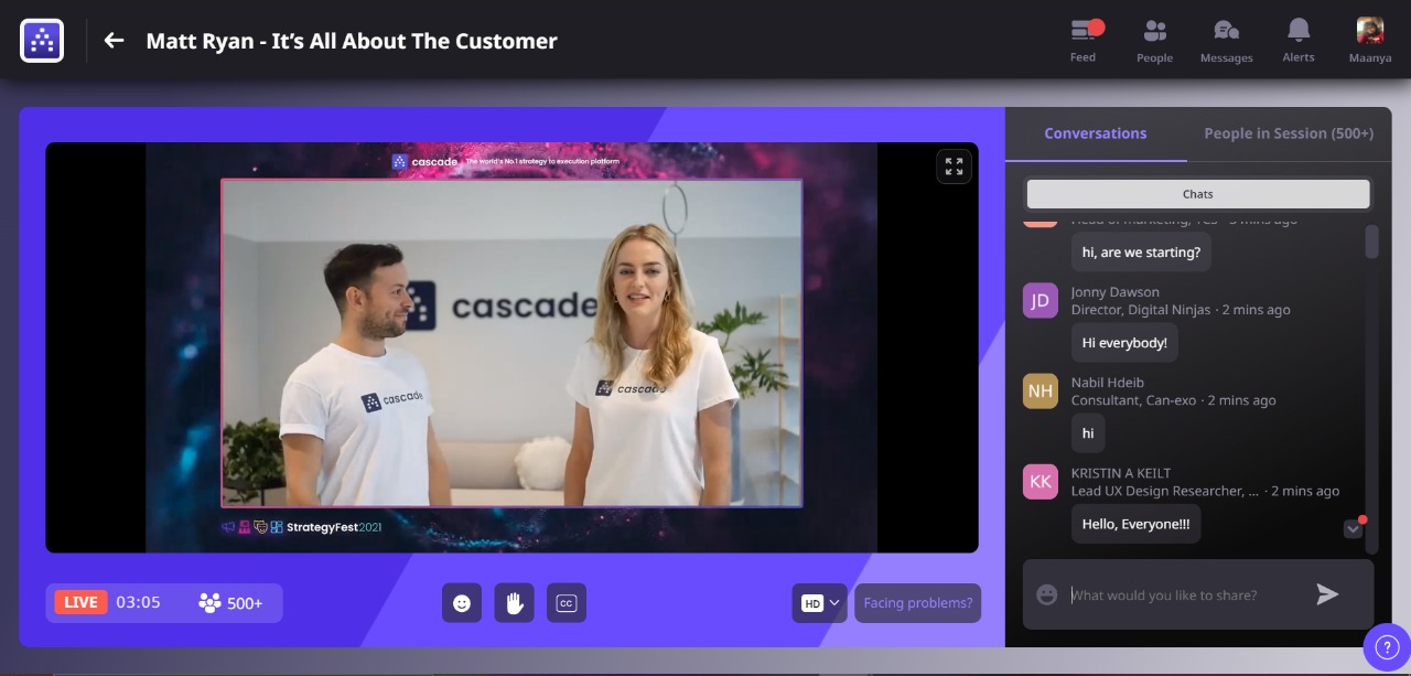 The session chat was well-utilized at the event and drove attendee engagement. Cascade had about 25 polls running throughout the event that provided them with a lot of intent data and feedback from attendees.