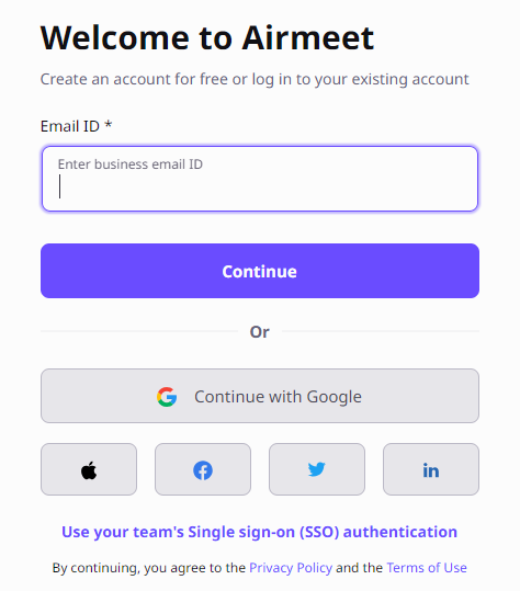Sign Up for Airmeet Account