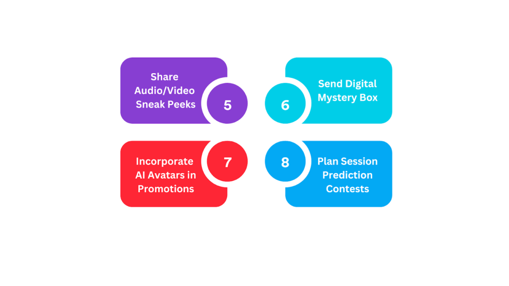 event promotion ideas-audio or video sneak peeks, mystery box, AI avatars, session prediction contests