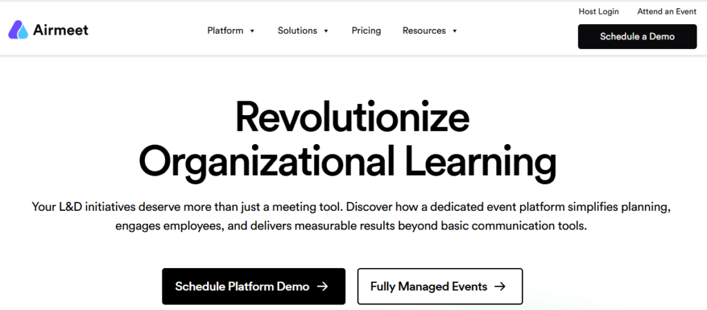 Features that Airmeet offers to host a successful virtual learning and development (L&D) event