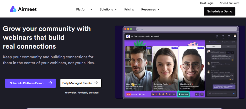 Airmeet online community event management platform