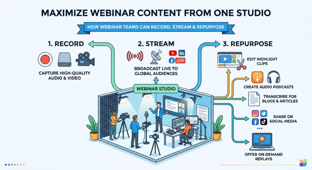 How Webinar Teams Can Record, Stream & Repurpose Content From One Studio