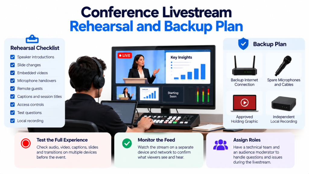 Rehearse the Conference Livestream and Test Backup Plans